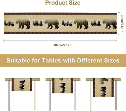 Vintage Bear Table Runner Forest Retro Rustic Cabin Farmhouse Table Runner for Party Dinner Bedroom Living Room Kitchen 13x60 Inch