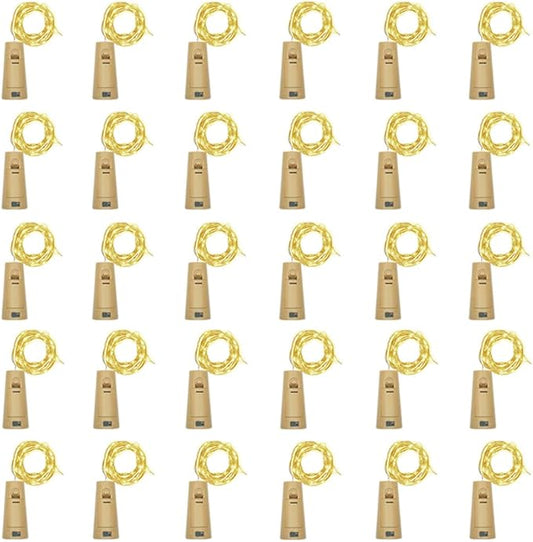 Wine Bottle Lights with Cork, Battery Operated 30 Pack 20 LED Cork Shape Silver Wire Fairy Mini String Lights(No Bottles) for DIY, Party, Decor, Christmas, Halloween,Wedding (30, Warm White)