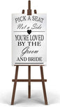 Rustic Wooden Signs Pick a Seat Not A Side Sign You Are Loved by the Groom and Bride, Wedding Signs Wall Art Decor Kitchen Cafe Pub Decor Gift 18x12 INCH
