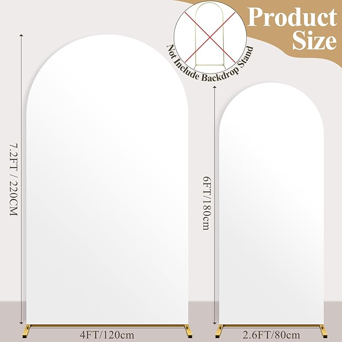 Ledido Wedding Arch Backdrop Cover 6FT 7.2FT Arch Covers 2Set Fitted Stretchy Spandex Round Top Stand Backdrop Cover for Wedding Banquet Ceremony Birthday Party Baby Shower Event Decoration,White