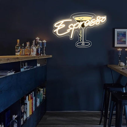 Espresso Martini Neon Sign, Cocktail Club Wall Art Decor,Tini Time Wall Decor,Martini Lover Gift,Retro Espresso wall sign,Retro Alcohol Gift, 16.5"x11.6"
