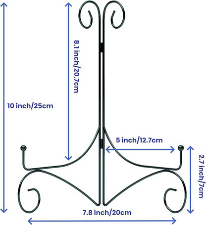 10 Inch Display Plate Holder with Folding Design, Metal Table Stand for Home Decoration, Picture Easel, Photo Frame Stand - Black