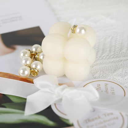 20 Pcs Small Bubble Candles Elegant Party Favors Bulk Set with Decorative Ribbons Thank You Cards for Bridal Shower Guest Gifts (20, White)
