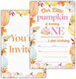 Pumpkins First Birthday Party Invitations for Baby Girl Little Pumpkin 1st Birthday Party Fill in Invites Cards With Envelopes (20 Count), Double Sided Design