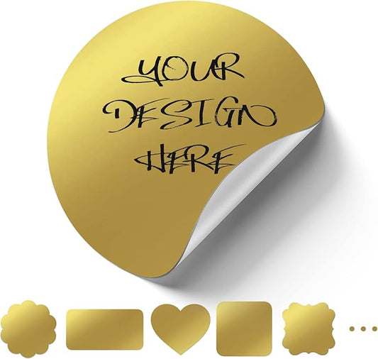 Custom Business Logo Stickers, Personalised Logo Labels - Any Shape, Waterproof, Perfect for Branding & Packaging. Glossy Finish (Golden Lustre)