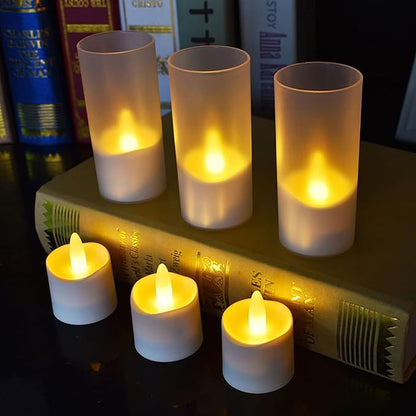 HL Flameless Candles with Remote Timer, 100+Hours Rechargeable Waterproof Battery Operated Tea Lights with Charging Base, Yellow LED Votive Floating Candles for Festival Wedding Home Party Decor-6pcs