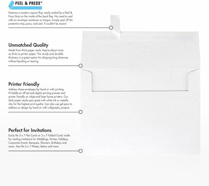LUXPaper A7 Invitation Envelopes | Peel & Press | 5 1/4" x 7 1/4" | Crystal Metallic | 80lb. Text | 50 Qty