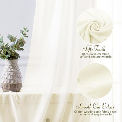 SiinvdaBZX 2 Panels Wedding Arch Draping Fabric 30" x 20Ft Ivory Sheer Chiffon Fabric Outdoor Extra Long Decorative Drapery Fabric for Party Ceremony Ceiling Curtain Backdrop