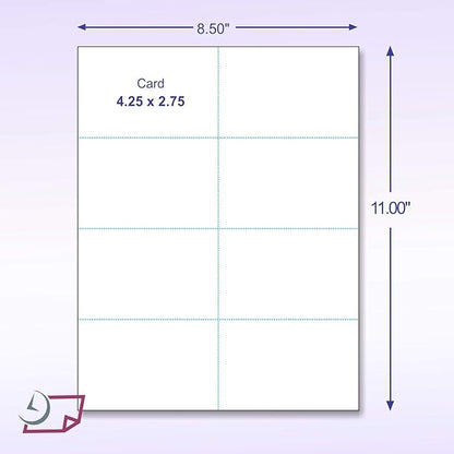 NextDayLabels - Blank Perforated Printable Cardstock, 8 Cards per Sheet, 125# tag - for laser and inkjet printer, 4-1/4" x 2-3/4" Each Card - 800 Cards - made in the USA