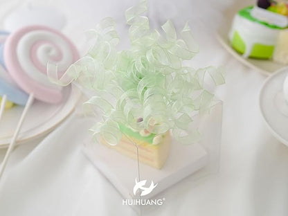 HUIHUANG Curly Bows for Gift Wrapping Sage Green Gift Bows 5 inch x 8 Counts Self-Adhesive Curly Ribbon Bow for Presents, Treat Bags, Baby Shower Favors, Wrapping Accessories, Party Decor