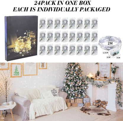 ZGWJ 24 Pack Fairy Lights Battery Operated, 7ft 20 Mini LED Fairy String Lights Silver Wire 3 Modes for DIY, Parties, Wedding, Bedroom, Halloween Christmas Decoration Silver White