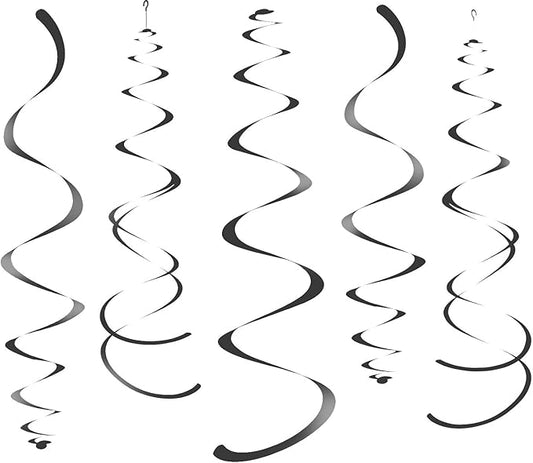 WEVEN Black Party Hanging Swirl Decorations Plastic Streamer for Ceiling, Pack of 28