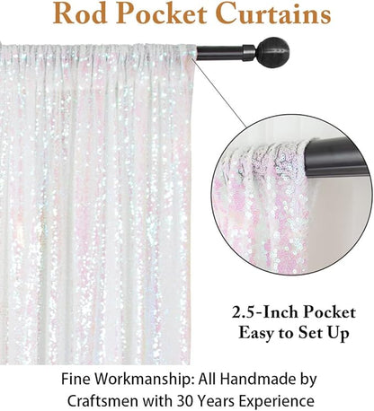 ShinyBeauty Iridescent White Sequin Backdrop 20X10FT Glitter Fabric Backdrop Photograph Backdrops Sequins White Curtain Shimmer Wall Studio Background