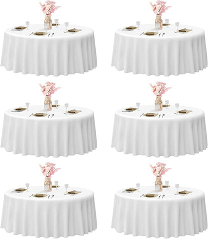 EMART Round Tablecloth White (6 Pack) 120 inch Circular Polyester Table Cover for Wedding Decor, Birthday Party, Banquet and Formal Events