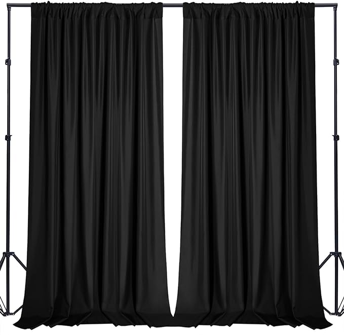 Sugargirl 10x10FT Black Backdrop Curtains Polyester Photo Backdrop Drapes Curtains 2 Panels with Rod Pockets for Party Birthday Wedding Photography Home Decoration