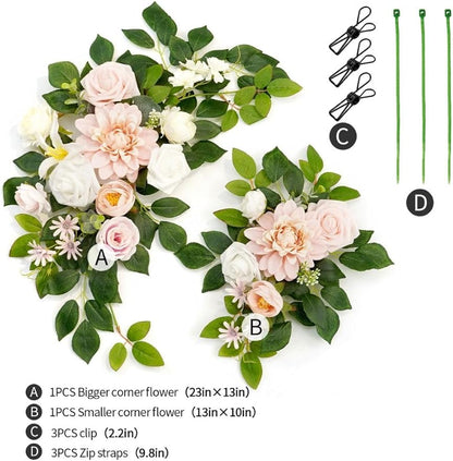 Wedding Decor (Pack of 2) Welcome Sign Flower Backdrop Garland for Ceremony Reception Wall Easel Home Decoration Entryway Faux Outdoor Board Head Table Decor (Blush)