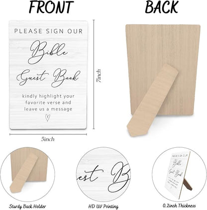 Bible Guest Book Wedding Wooden Sign Stand 5x7inch, Wedding Sign Stand, Wedding Signs for Ceremony and Reception, Wedding Table Decorations, Wedding Table Sign