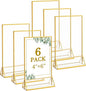 Floroom 6 Pack 4x6 Inch Clear Acrylic Sign Holders, Double-Sided Gold Display Stand Picture Frames for Table Numbers, Menus, Flyers, Weddings, and Offices