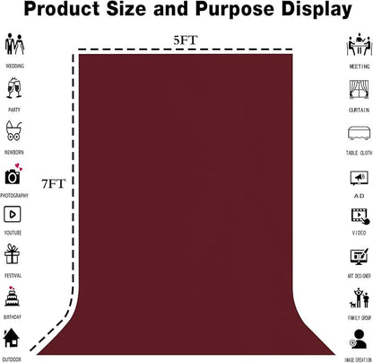 Wine Red Backdrop 5x7FT Screen Backdrop for Photography Photo Booth Photoshoot Background Screen Video Recording Parties Curtain