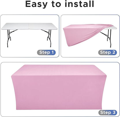 Nasitos Pink Fitted Table Covers Stretch Spandex - 72 x 30 Inch - 2 Pack Rectangle Table Clothes for 6 Foot Folding Tables, Wrinkle Resistant Tablecloths for Parties, Trade Show, Craft Show, Birthday