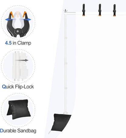 EMART Backdrop Stand, 20x7ft(WxH) Large Adjustable Background Support System with 308° Angle Rotatable Connector, 8 Clamps, 3 Sandbags and Carry Bag for Paties, Wedding, Photography Studio -White
