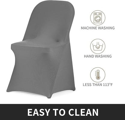 Peomeise Stretch Spandex Folding Chair Cover for Wedding Party Dining Banquet Event (Grey,12pcs)