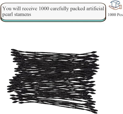 HAHIYO 1000Pcs 1mm Black Pearl Double Head Flower Pistil for Flower Making Scrapbook Decoration Mini Handmade Artificial Pistil Pearlized Floral Stamen Pollen