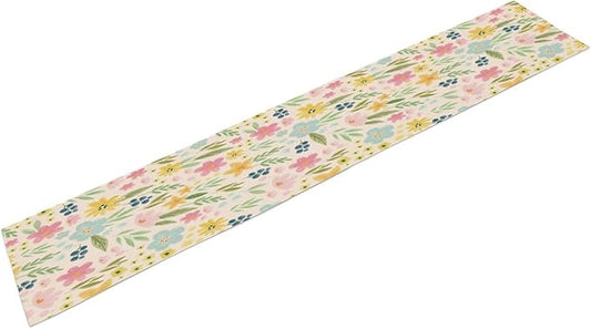 Floral Table Runner, Boho Style Watercolor Flower Green Leaf Plant Rectangle Table Decoration for Dining, Party, Holiday,13in（33cm） W * 36in（92cm） L