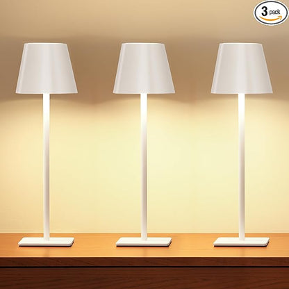 UME 3 Pack Cordless Table Lamp, Battery Operated Lamp - Portable Waterproof Rechargeable Table Lamp w/ 3 Color Temps & Stepless Dimming for Dinner, Desk, Cafe, Outdoor (White)