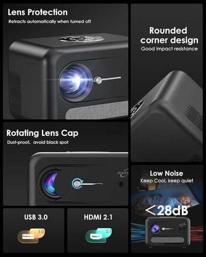 Smart 4K Projector for Bedroom, Indoor Outdoor Home Theater Projectors with WiFi, Bluetooth, NFC, Wireless Airplay Mirroring, Google TV, Dolby, HDMI ARC for Movie Night, Gaming, Halloween, Holiday