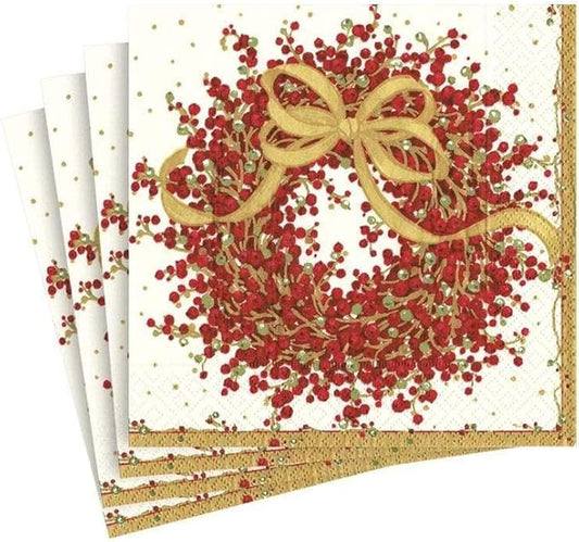 Caspari Pepperberry Paper Cocktail Napkins - Four Packs of 20