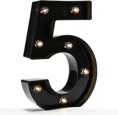 OYCBUZO Light Up Black Alphabet Marquee Number Sign LED Marquee Number Lights Sign for Night Light Home Bar Christmas Lamp Birthday Party Wedding Decoration 5