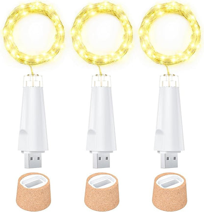 USB Bottle Lights Rechargeable Wine Bottle Fairy Lights Cork LED String Lights 20 LEDs Copper Wire for Table Party DIY Decor