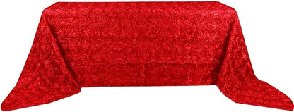 Efavormart 90"x156" Wholesale Rectangle Table Cover RED Grandiose Rosette 3D Satin Tablecloth for Wedding Party Event Decoration