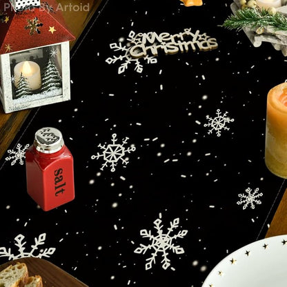 Artoid Mode Black Snowman Snowflake Let it Snow Winter Table Runner, Christmas Kitchen Dining Table Decoration for Home Party Decor 13x60 Inch