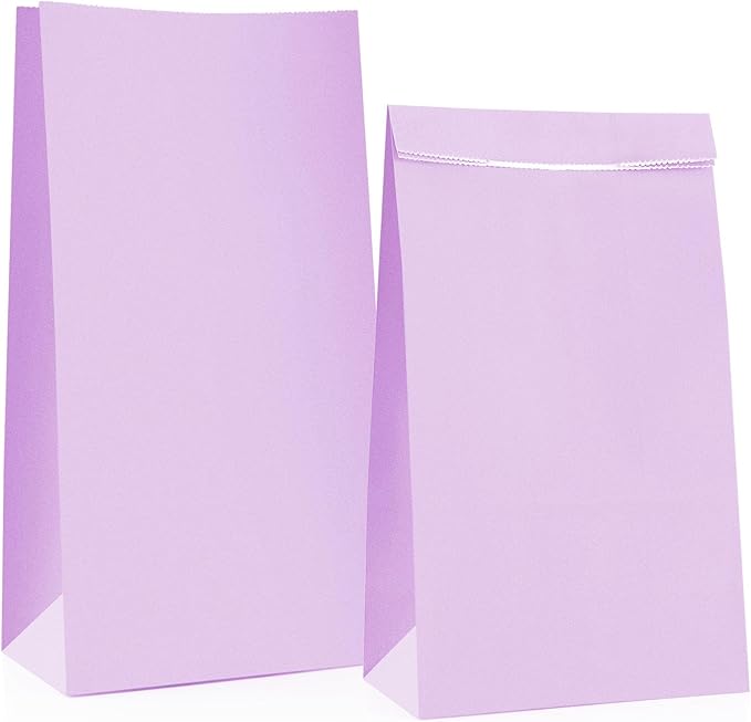 30-Pack Purple Party Favor Paper Bags,9'' Wrapped Treat, Goodie,Candy, Paper Lunch Bags for Birthday Party, Babyshower,School Activitities