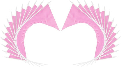 12 Pack Pink Pennant Flags Small Mini Hand Held Solid Color Pennant On Sticks Flags with 12.6"Solid Pole & Spear Top,Party Events Celebration,School,Grand Opening,Kids Birthday,Sports Clubs,Flower Pot