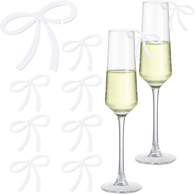50 Pcs Bows Drink Tags Coquette Bow Wine Glass Charms Acrylic Bowknot Drink Tag for Bachelorette Birthday Wedding Coquette Tasting Party Decor Accessory(White)