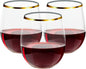 FOCUSLINE 32 Pack 12 OZ Plastic Wine Glasses, Stemless Disposable Wine Cups, Gold Rim Unbreakable Wine Glasses, Reusable Shatterproof Recyclable and BPA-Free Plastic Wine Cups