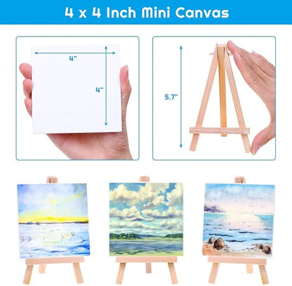 Mini Canvases 18 Pack, Cridoz Small Painting Canvas with Mini Easel 4x4 Inches Art Canvases Painting Kit for Kids Teenagers Acrylic Pouring Oil Water Color