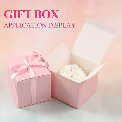 COTOPHER 25pcs Pink Wedding Favor Boxes, 3x3x3 Inch Gift Boxes with Ribbons for Wedding, Baby Shower, Birthday, Bridal Shower