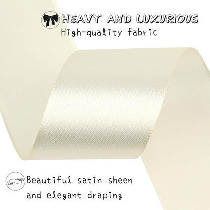 Rice White Solid Satin Ribbon 1-1/2 Inch 25 Yards Solid Polyester Fabric Ribbon for Gift Wrapping Wedding Christmas Baby Shower Birthday Party Decoration Handmade Immortal Flower Craft