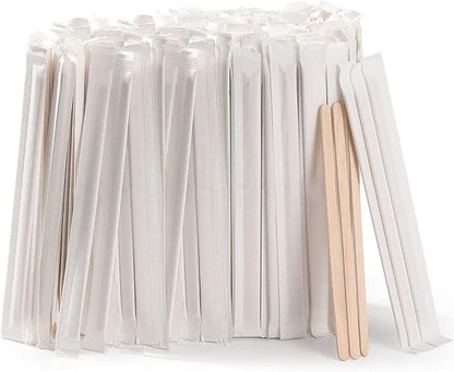 1000pcs Individually Wrapped Coffee Stirrers Wood - 5.5" Coffee Stir Sticks, Round End Disposable coffee stirrer, For Coffee, Cocktail and Hot Drinks
