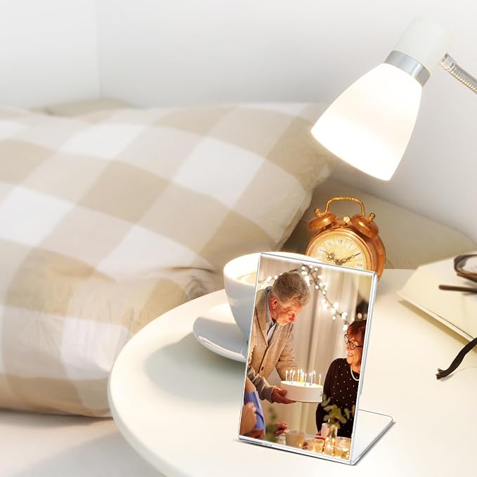 Ctosree 12 Pcs Acrylic Photo Frame L shape Slant Back Desktop Photo Frames Plastic Clear Sign Clear Acrylic Display Stand Table Top Sign for Home Office Wedding Restaurant Menu (3.5 x 5 Inch)