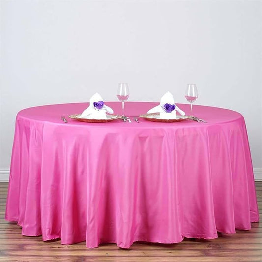 Efavormart Round Tablecloth, 120 Inch Stain & Wrinkle Resistant Washable Table Cloth, Decorative Polyester Fabric Table Cover for Banquet, Wedding, Dining - Fushia