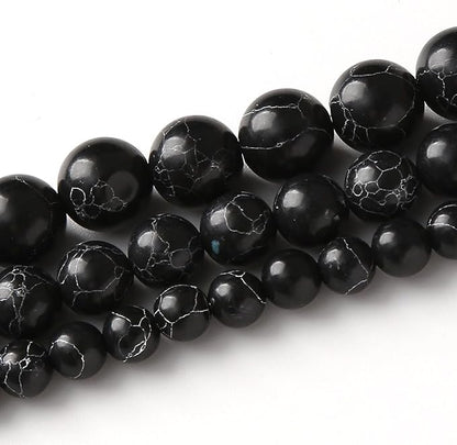 Black Turquoise Stone Beads 6MM Gemstone Round Crystal Energy Jade Beads for Jewelry Making DIY Bracelet Necklace Jewelry Making 1 Strand 15.5inch 60PCS 6MM