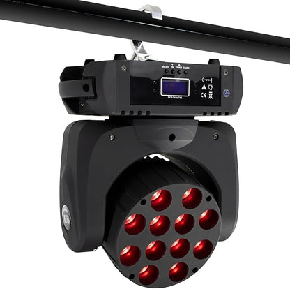 SHEHDS Moving Head Light Beam Wash LED 12x12W RGBW 4in1 DJ Lights Lighting Professional 9/16 Channels DMX512 Sound Activated Strobe Effect Stage Lights for Christmas Events Night Clubs Disco KTV Bar