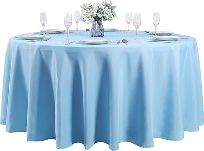 108 inch Round Tablecloth Washable Polyester Table Cloth Decorative Table Cover for Wedding Party Dining Banquet（108 inch,Blue Mist）