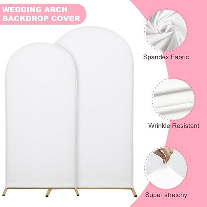 6.6FT Wedding Arch Covers Arch Backdrop Cover Arch Stand Covers Set Arch Cover Spandex Fabric Stretchy Backdrop for Wedding Birthday Party Decoration Baby Shower (White, Cover Only)