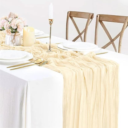 10ft Cream Beige Cheese Cloth Table Runner, 35x120 Inches Ivory Gauze Table Runner Rustic Cream Cheesecloth Table Runner Bulk for Wedding Bridal Shower Decoration, Boho Table Decor
